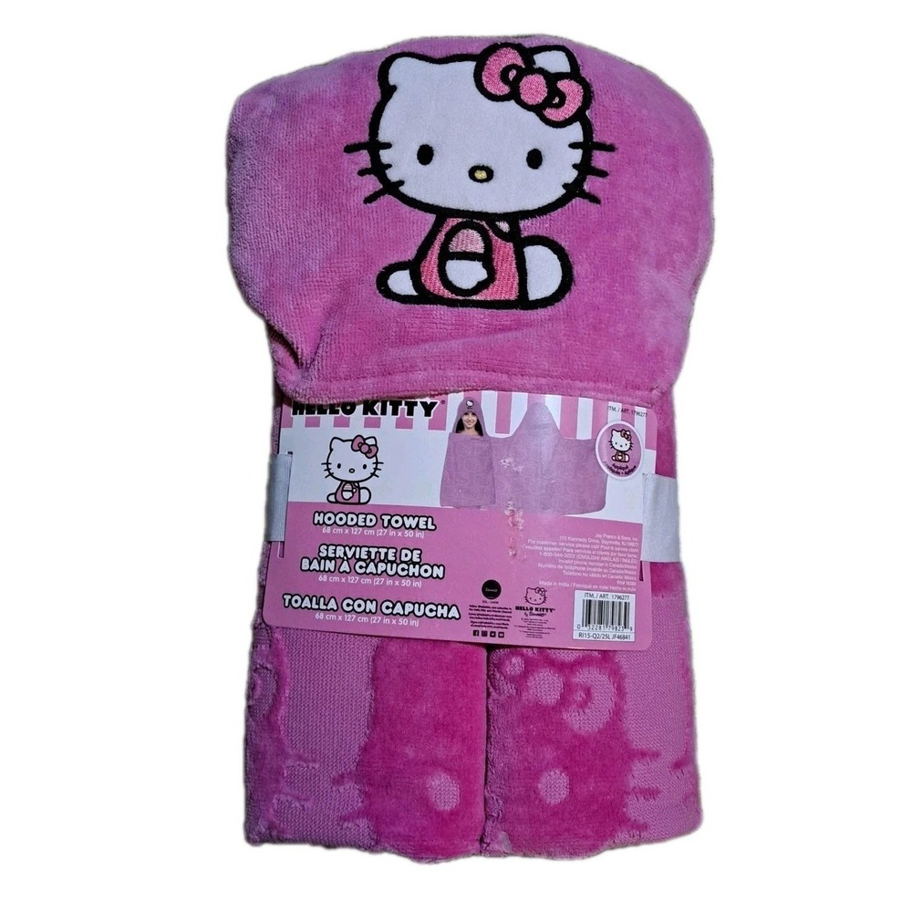 Hello Kitty Hooded Towel  Pink Cotton Kids 27 x 50 Inch NEW